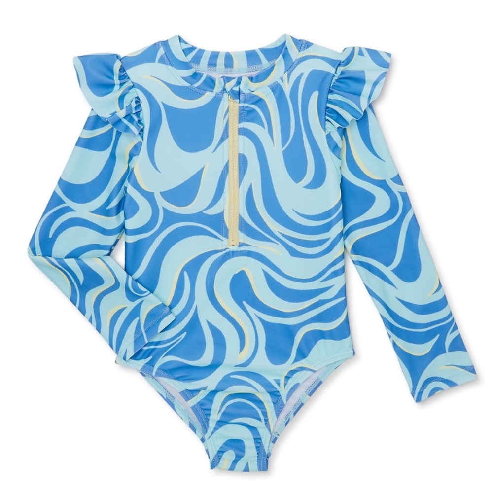 Wonder Nation Baby and Toddler Girl Zip Rashguard Swimsuit, 1-Piece